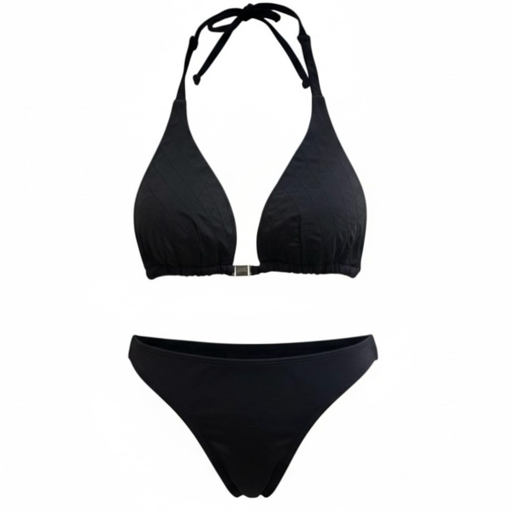 Express Black Diamond Stitch Triangle Bikini Top and Hipster Bottoms Size Large